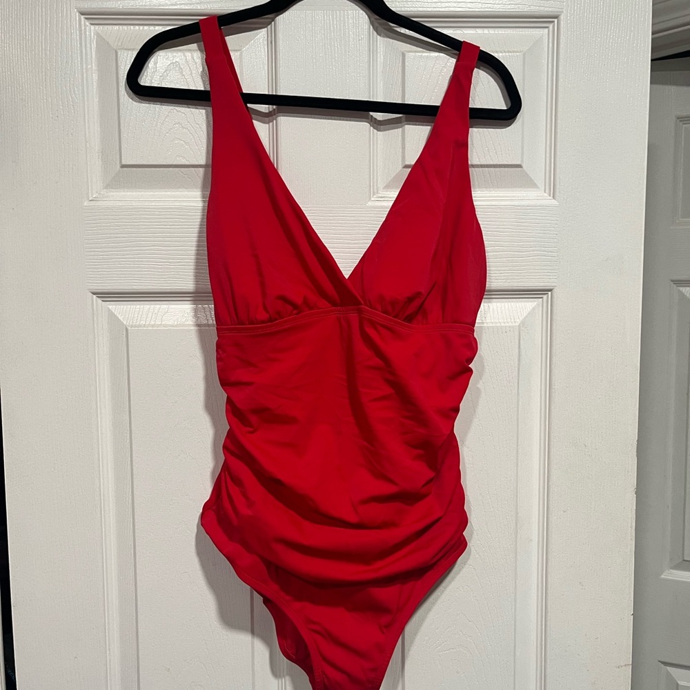 Red One-Piece Swimsuit - Classic V-Neck